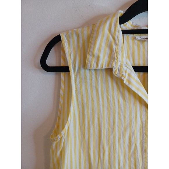 Beach Lunch Lounge Sleeveless Button Down Top Womens Small Yellow White Stripe - Picture 5 of 8